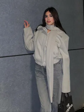 Bomber Wool Jacket with Scarf - Leocansa