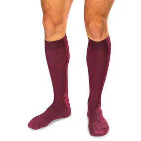 Burgundy Merino Wool Over the Calf Dress Socks