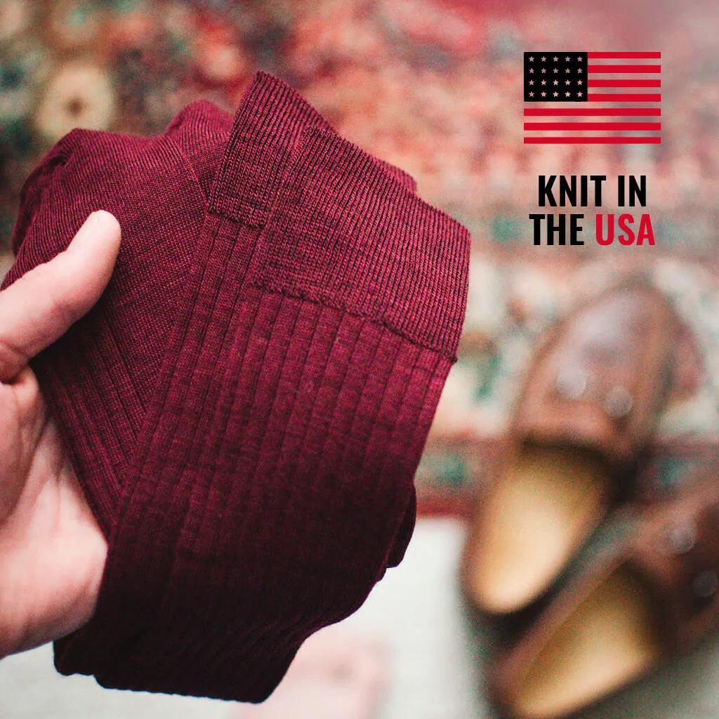 Burgundy Merino Wool Over the Calf Dress Socks