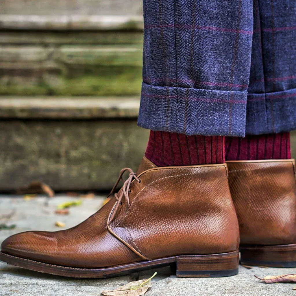 Burgundy Merino Wool Over the Calf Dress Socks