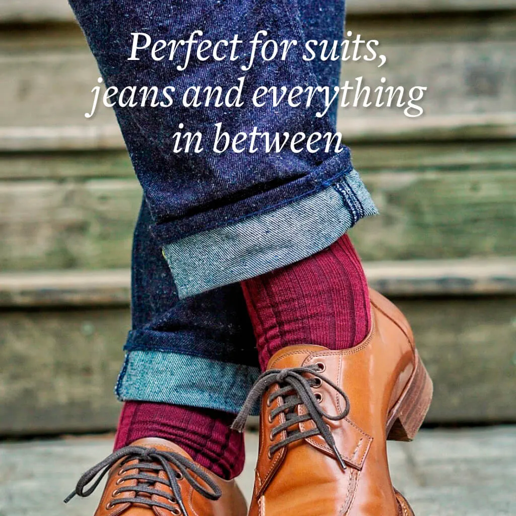 Burgundy Merino Wool Over the Calf Dress Socks