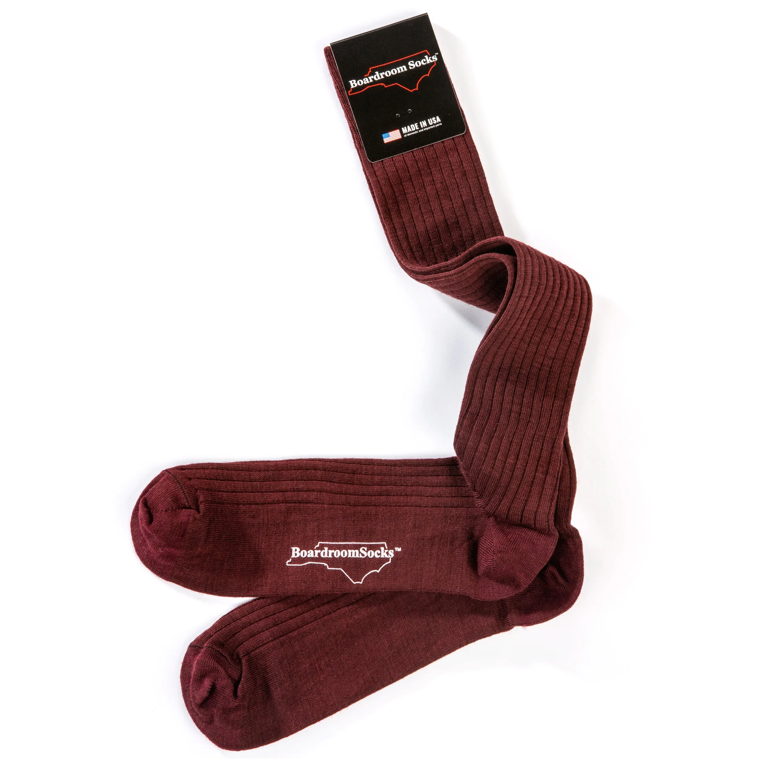 Burgundy Merino Wool Over the Calf Dress Socks