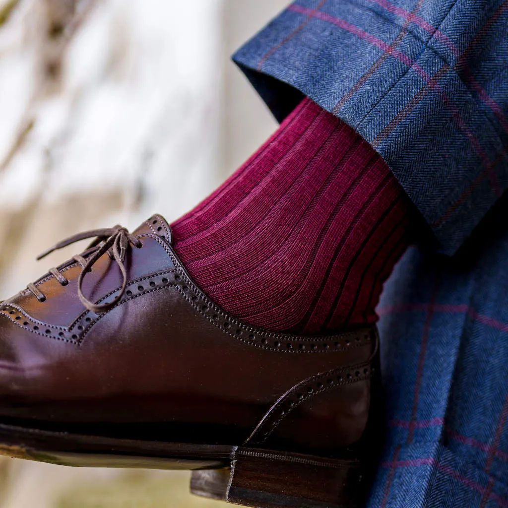 Burgundy Merino Wool Over the Calf Dress Socks