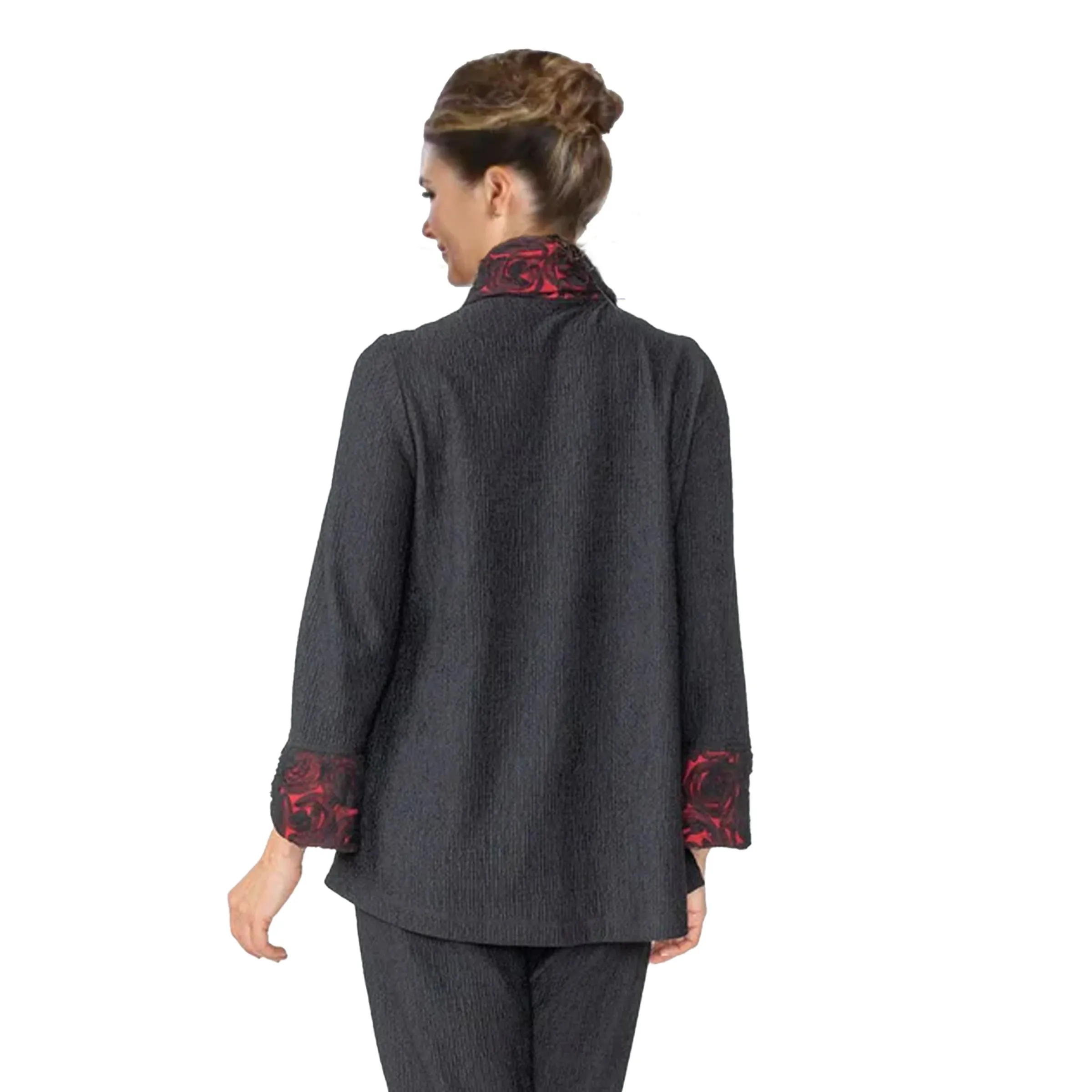 IC Collection Lace Trim Scarf Jacket in Red/Black - 6939J-RD