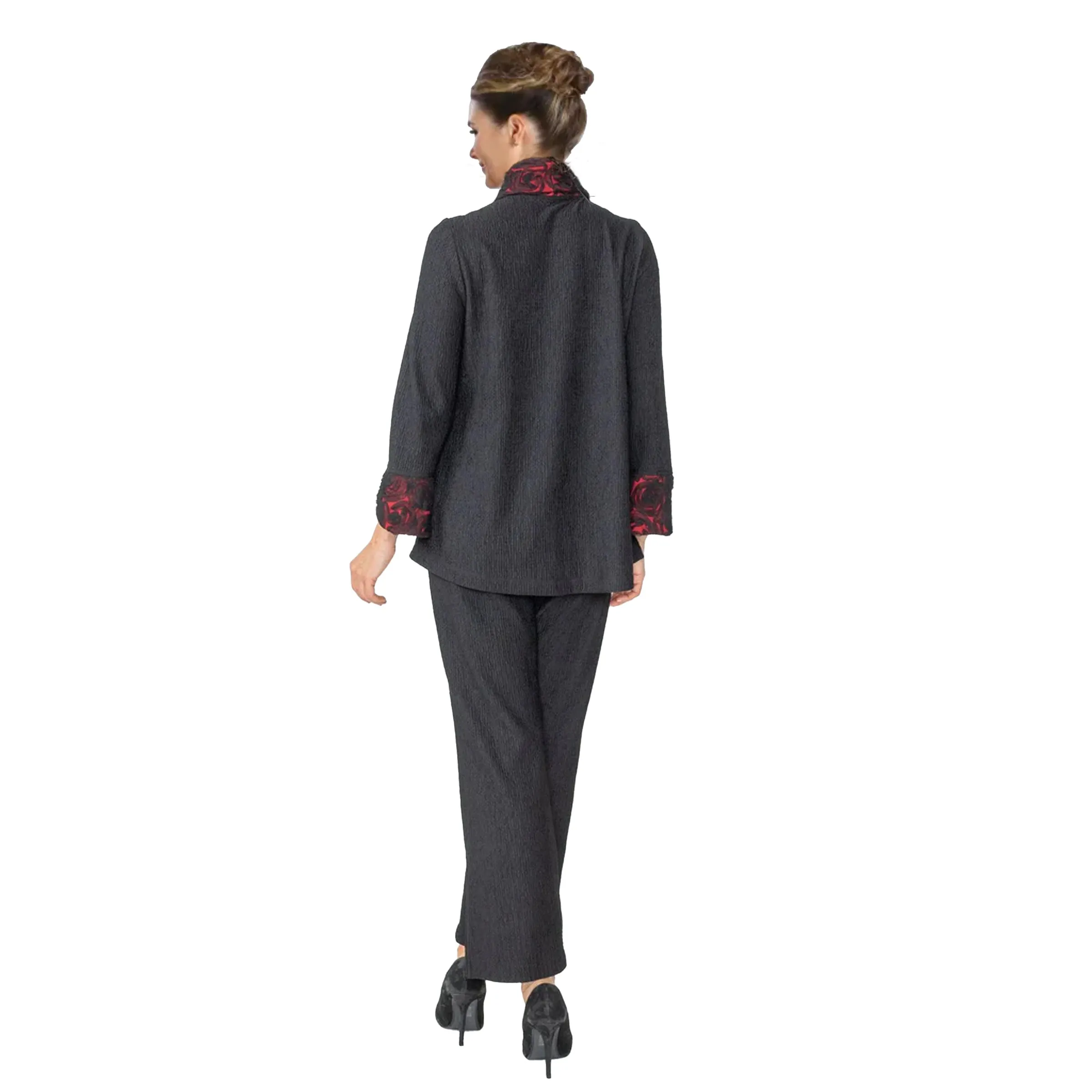 IC Collection Lace Trim Scarf Jacket in Red/Black - 6939J-RD