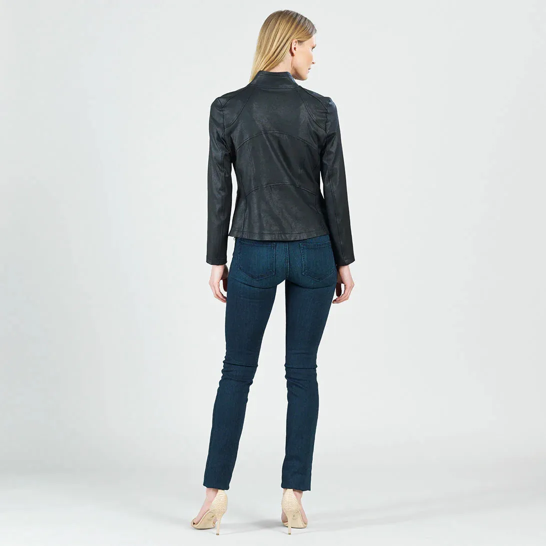 Liquid leather knit jkt - black