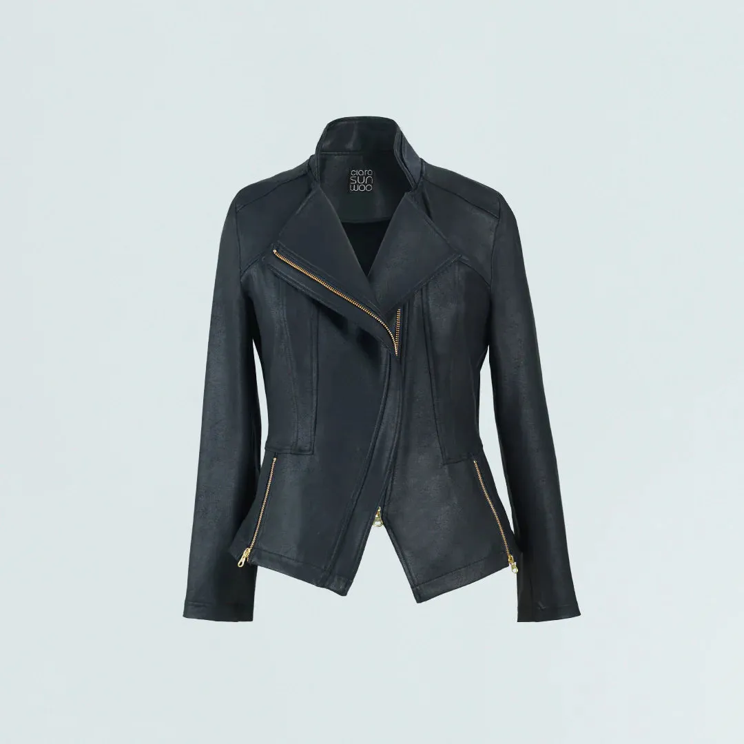 Liquid leather knit jkt - black