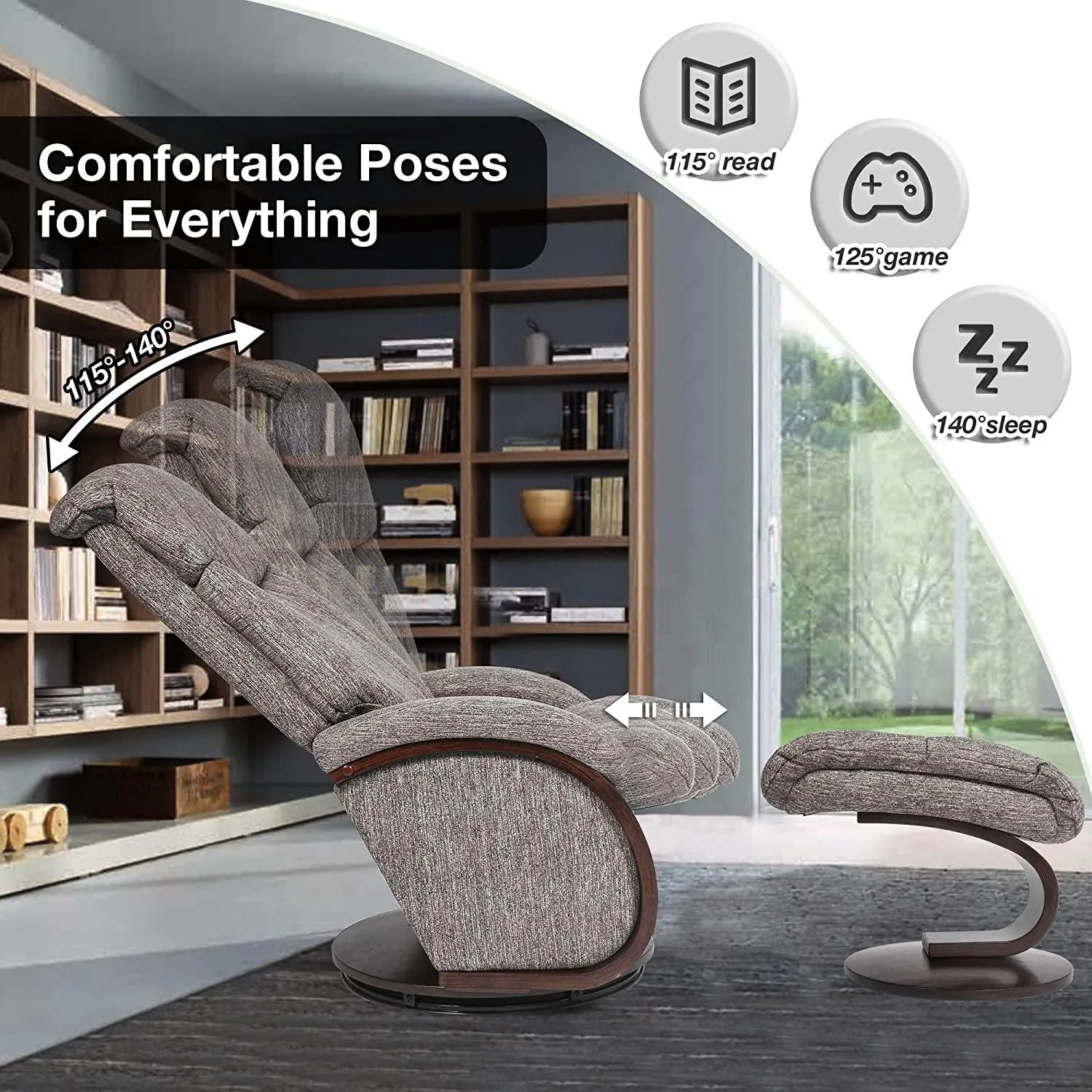 Modern Grey Swivel Recliner Chair with Ottoman Set for Ultimate Comfort and Style