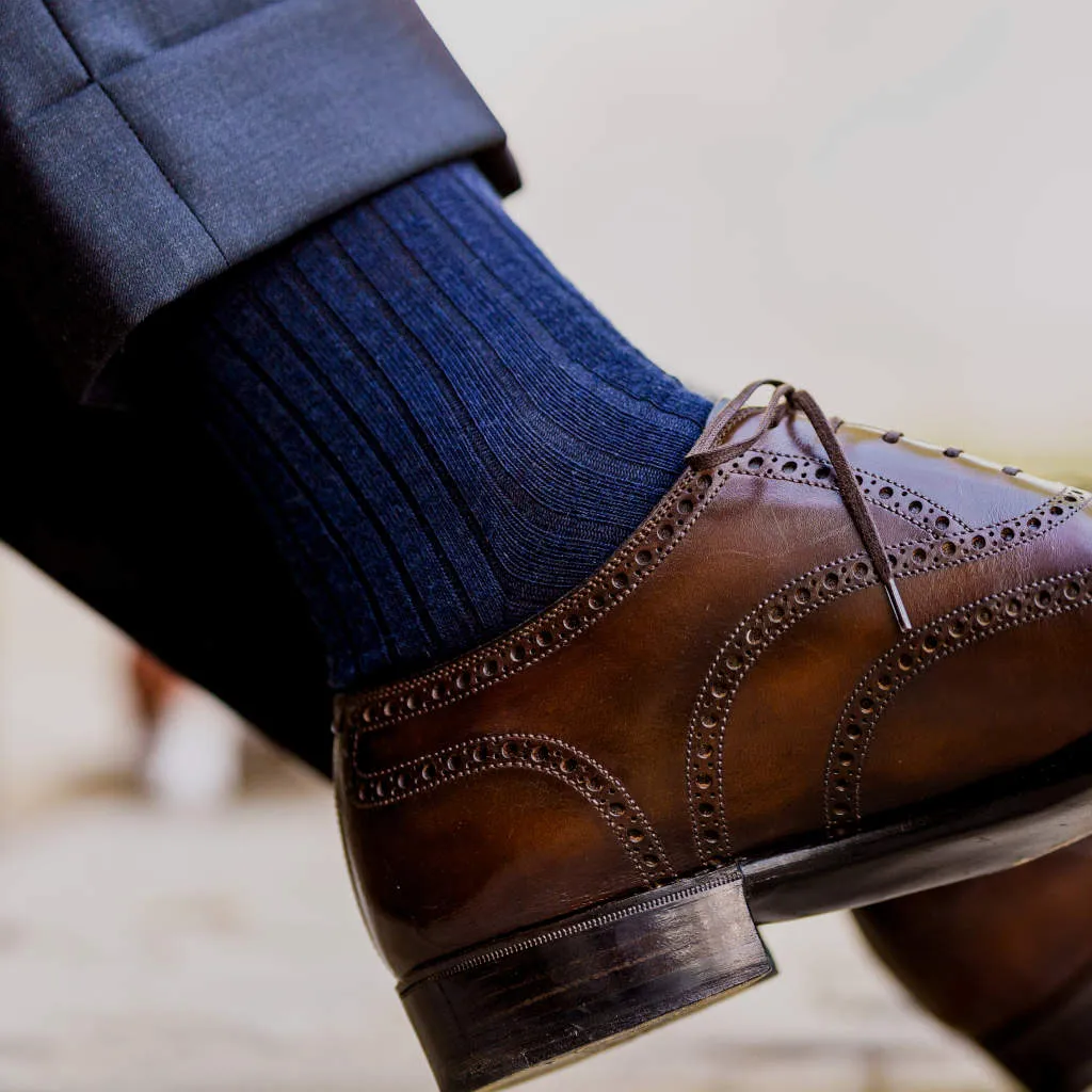 Navy Merino Wool Over the Calf Dress Socks