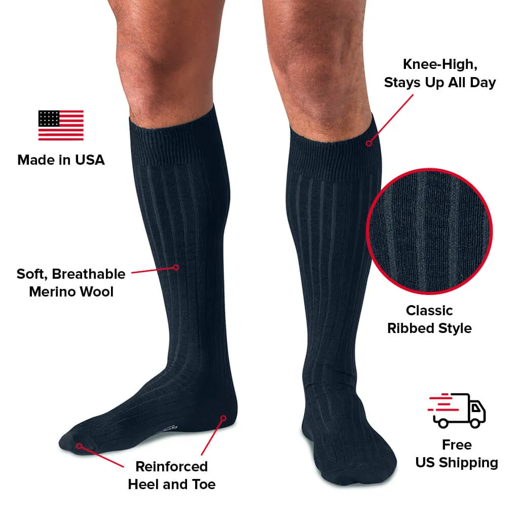 Navy Merino Wool Over the Calf Dress Socks