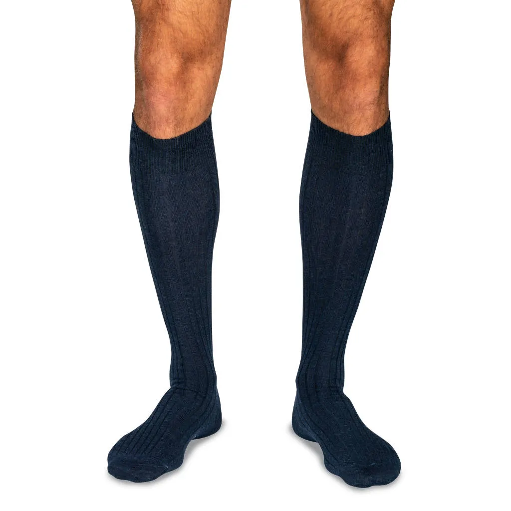 Navy Merino Wool Over the Calf Dress Socks