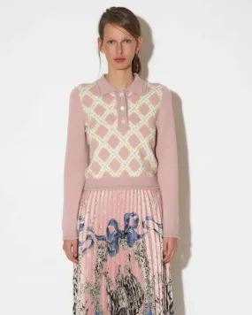 Paul & Joe Women's Glasgow Hand-embroidered Intarsia Knit Polo Sweater in Pink