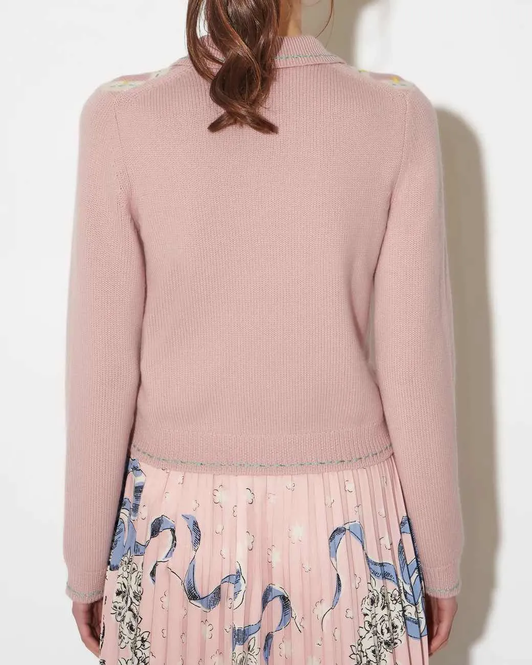 Paul & Joe Women's Glasgow Hand-embroidered Intarsia Knit Polo Sweater in Pink