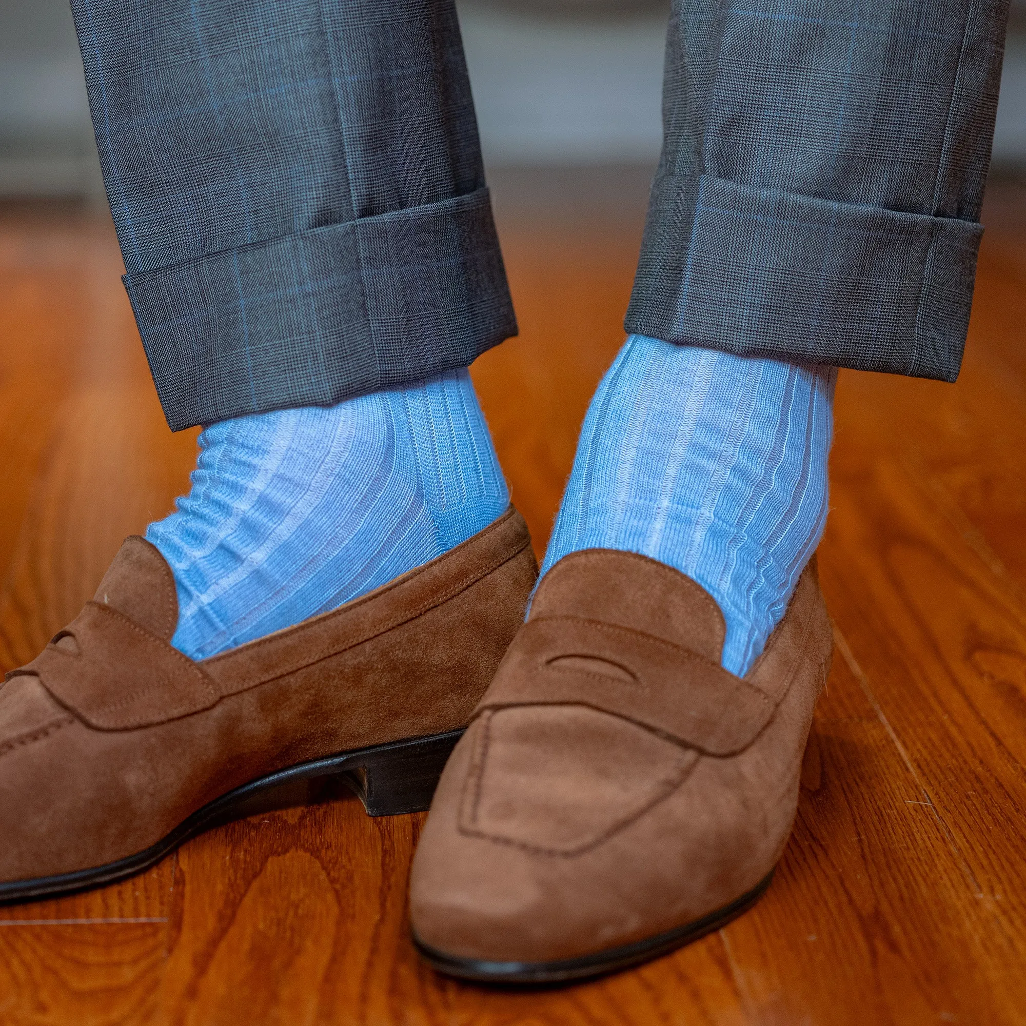 Sky Blue Merino Wool Over the Calf Dress Socks
