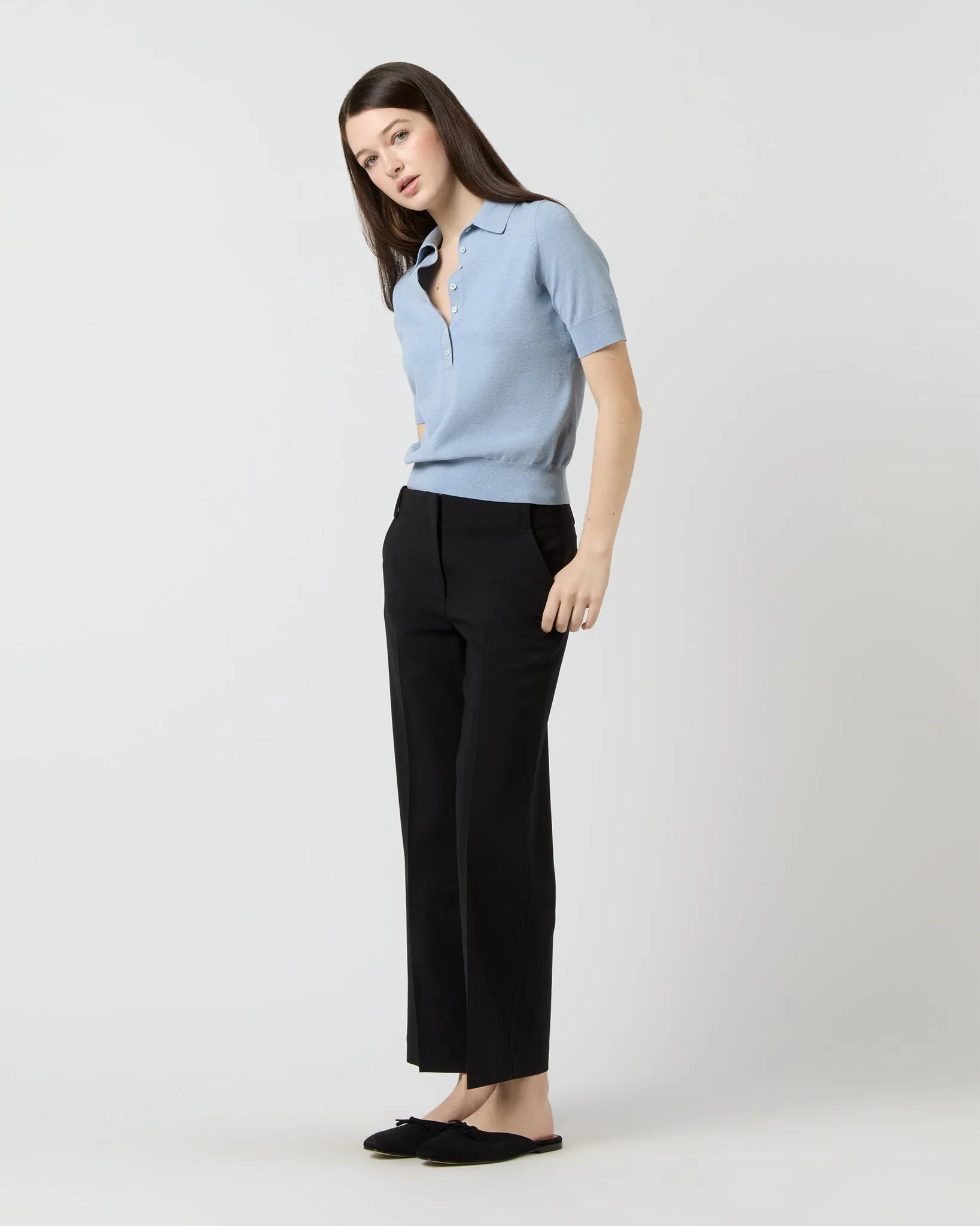 Tasha Polo Sweater in Pale Heather Sky Cotton