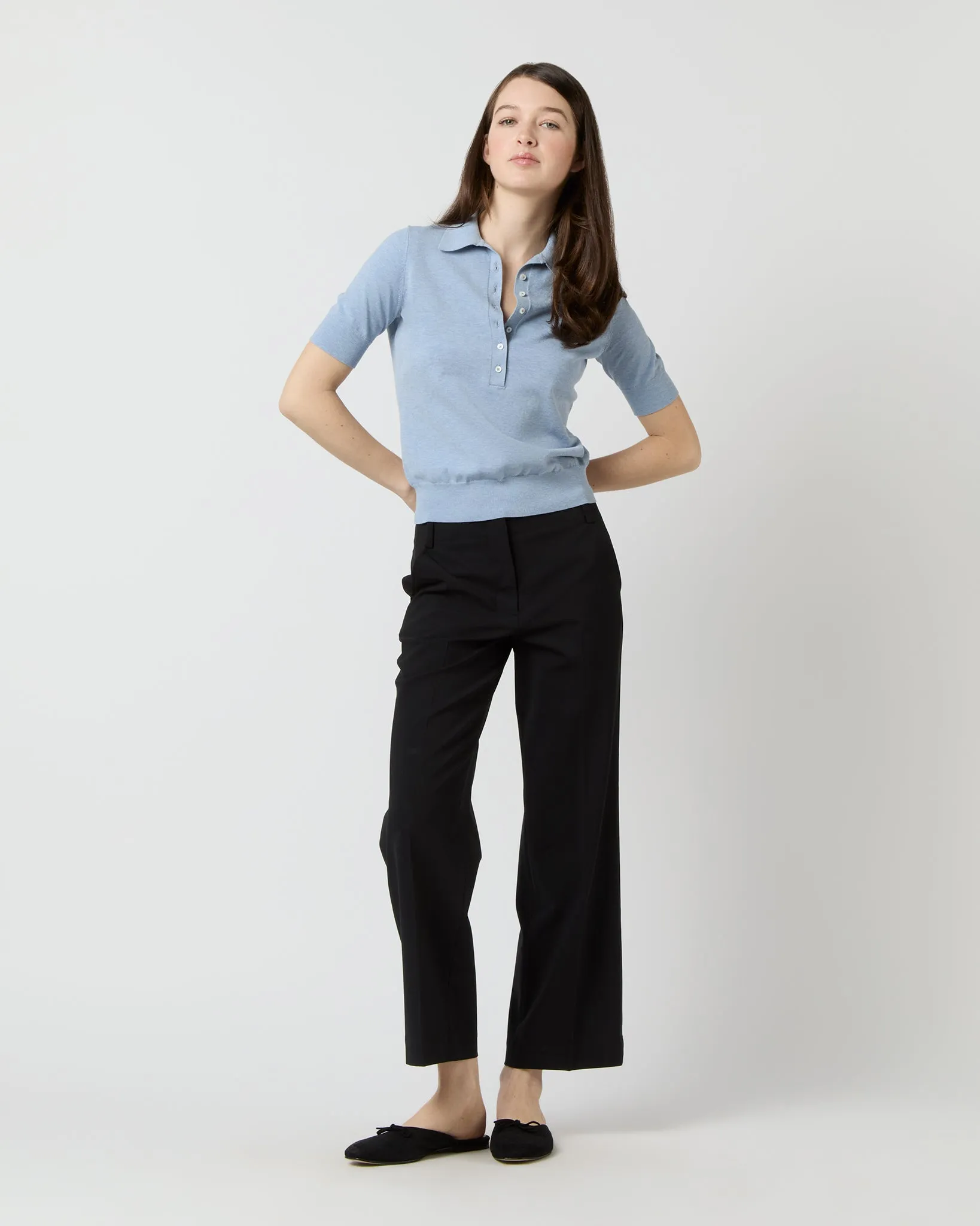 Tasha Polo Sweater in Pale Heather Sky Cotton