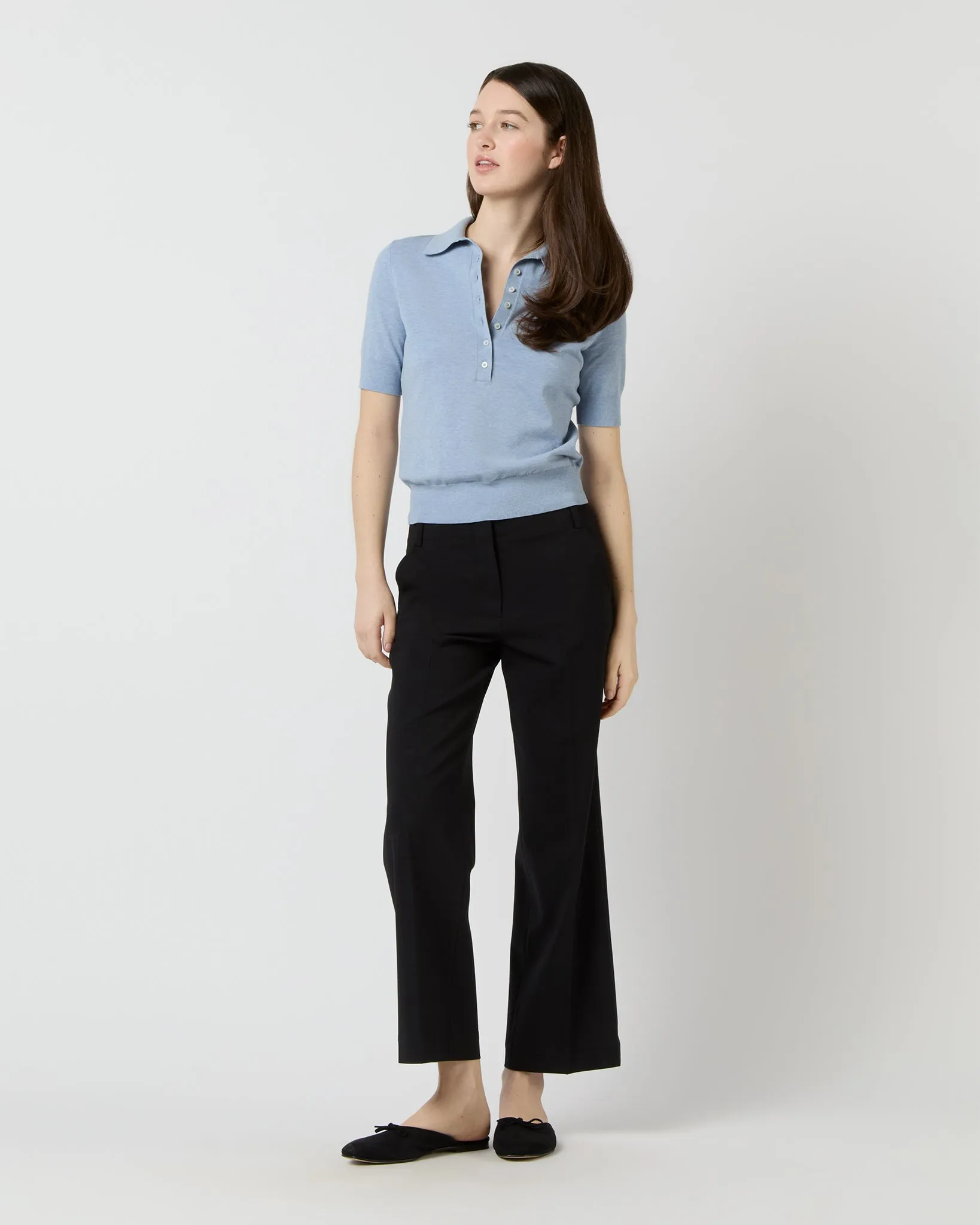 Tasha Polo Sweater in Pale Heather Sky Cotton
