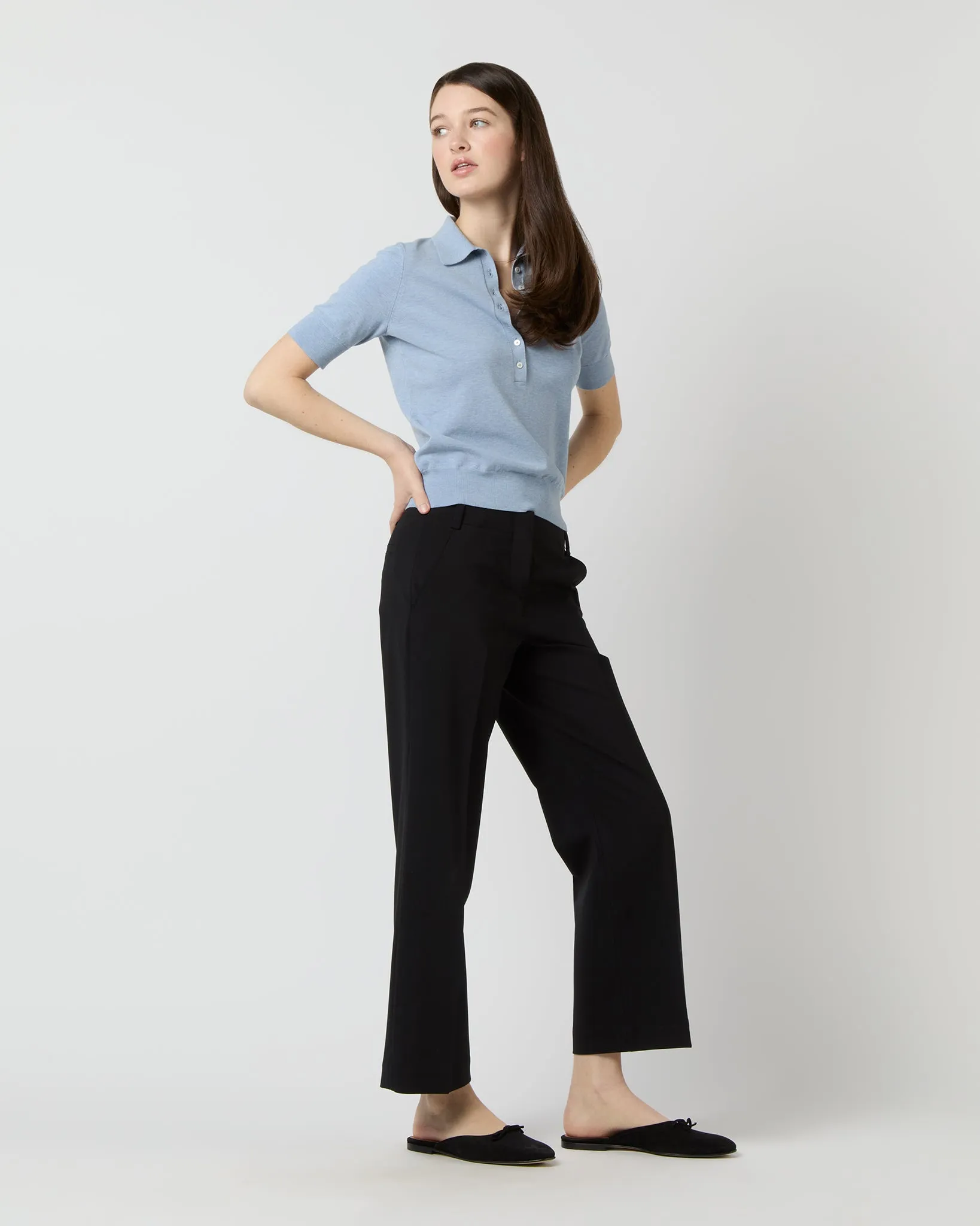 Tasha Polo Sweater in Pale Heather Sky Cotton