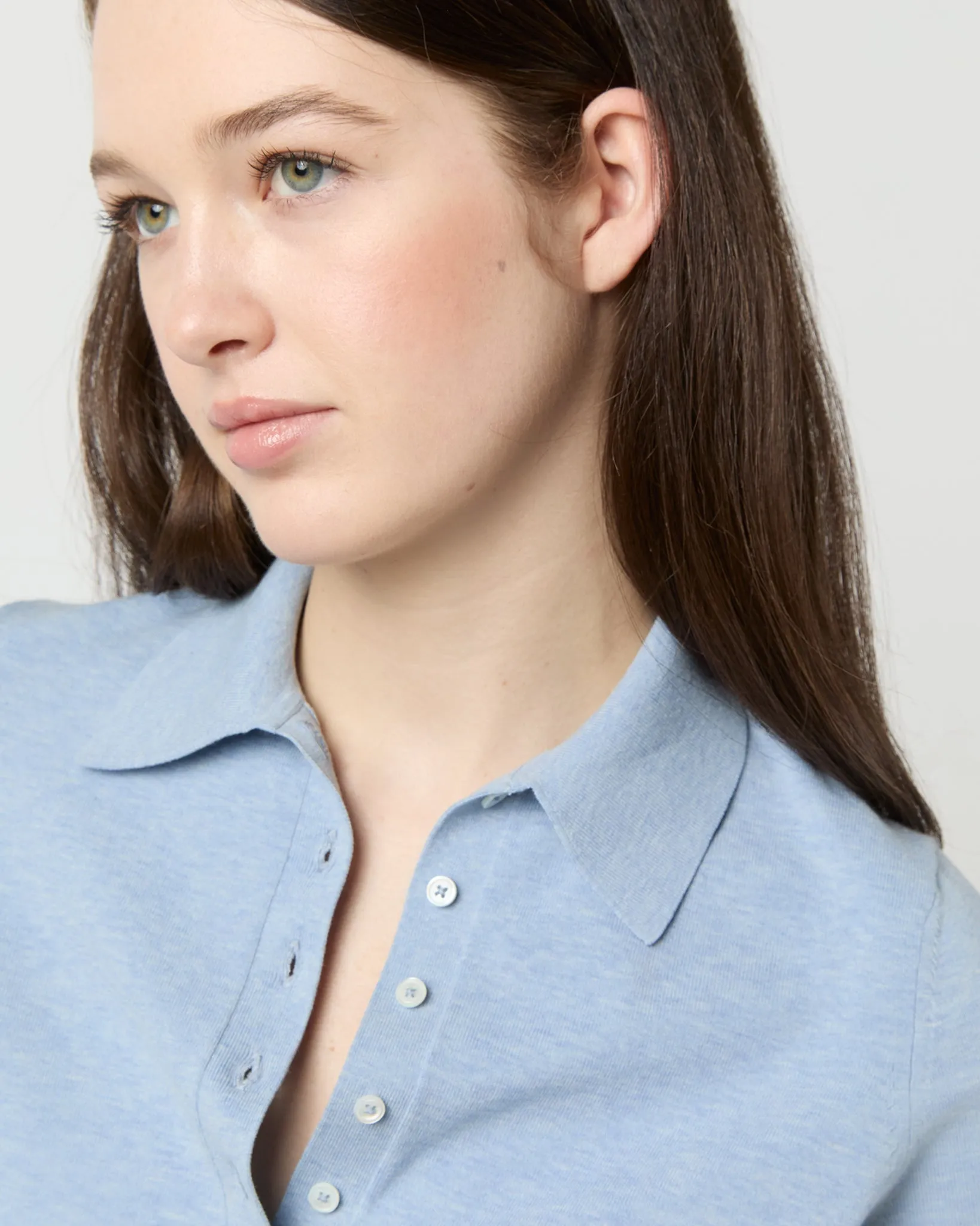 Tasha Polo Sweater in Pale Heather Sky Cotton