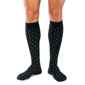 Tri-Color Dots on Black Merino Wool Over the Calf Dress Socks