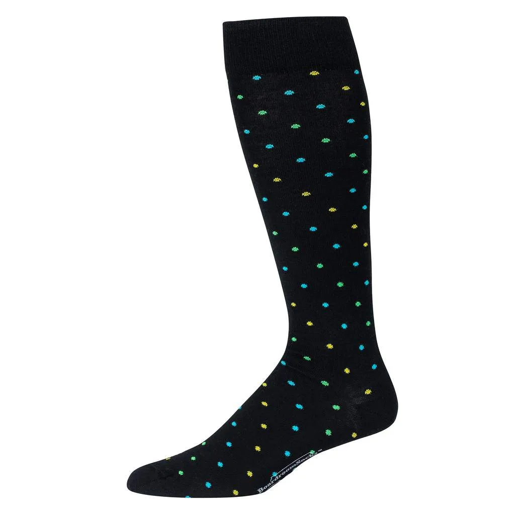 Tri-Color Dots on Black Merino Wool Over the Calf Dress Socks