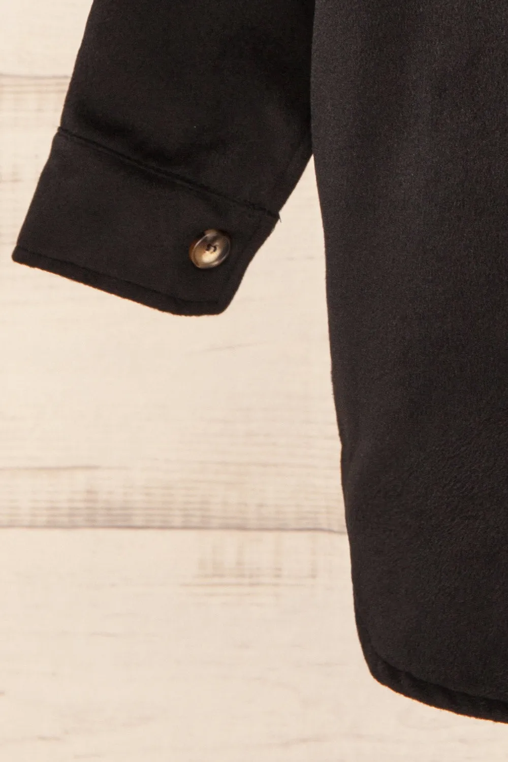 Vaagen Black | Oversized Velvet Shirt Jacket w/ Pockets