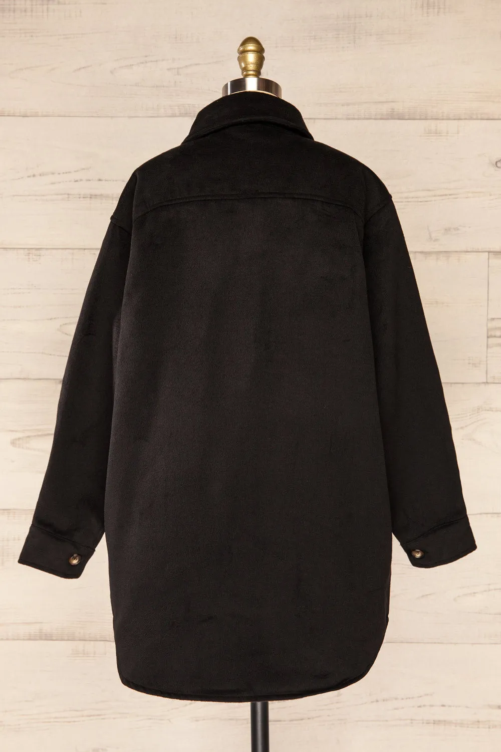 Vaagen Black | Oversized Velvet Shirt Jacket w/ Pockets