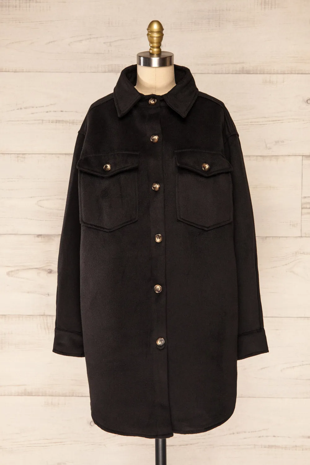 Vaagen Black | Oversized Velvet Shirt Jacket w/ Pockets