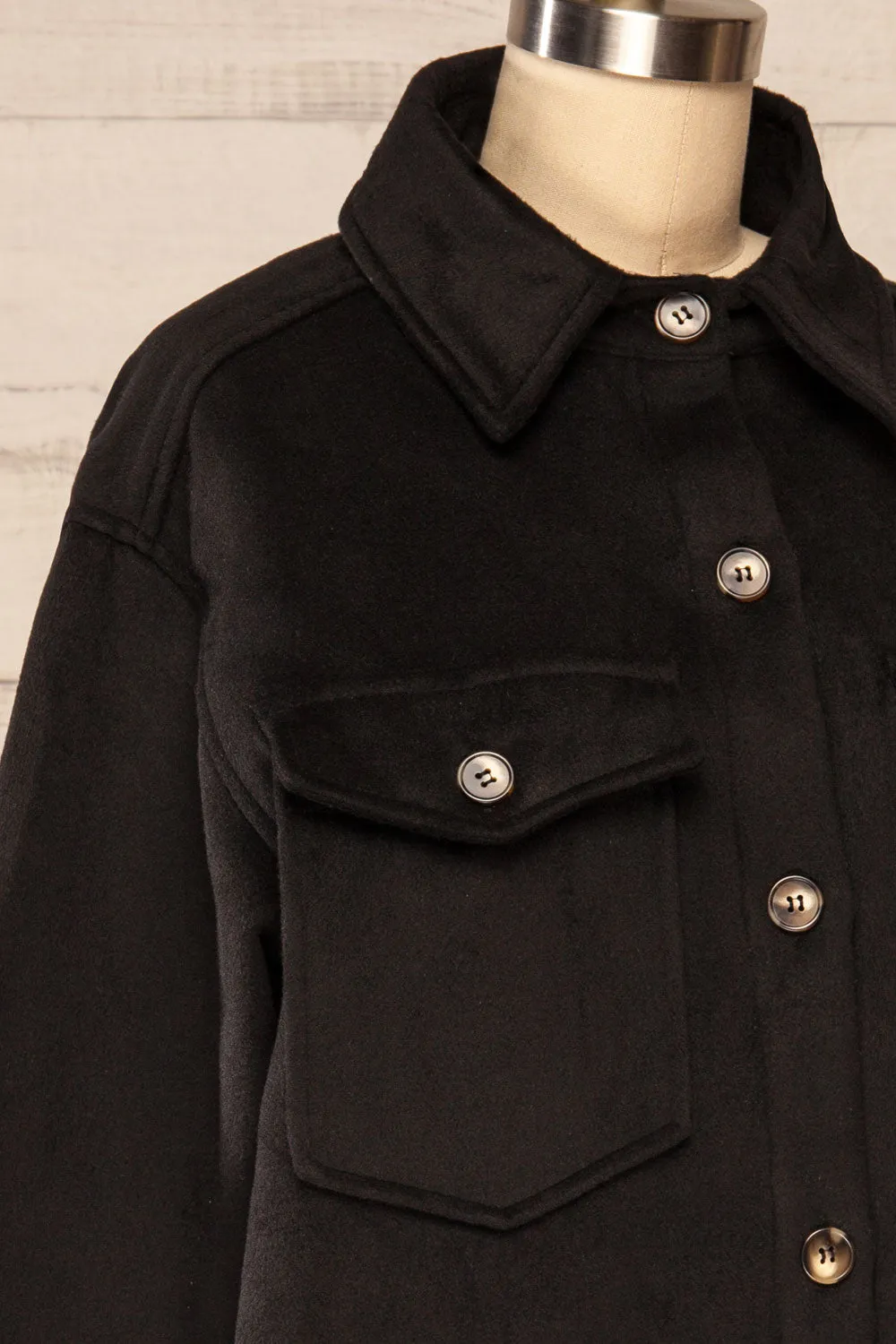Vaagen Black | Oversized Velvet Shirt Jacket w/ Pockets