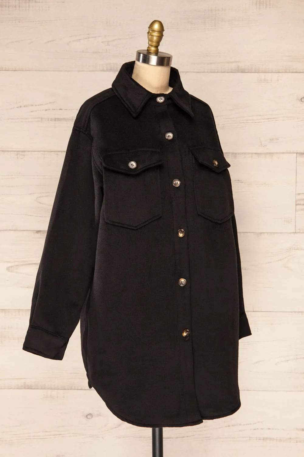 Vaagen Black | Oversized Velvet Shirt Jacket w/ Pockets