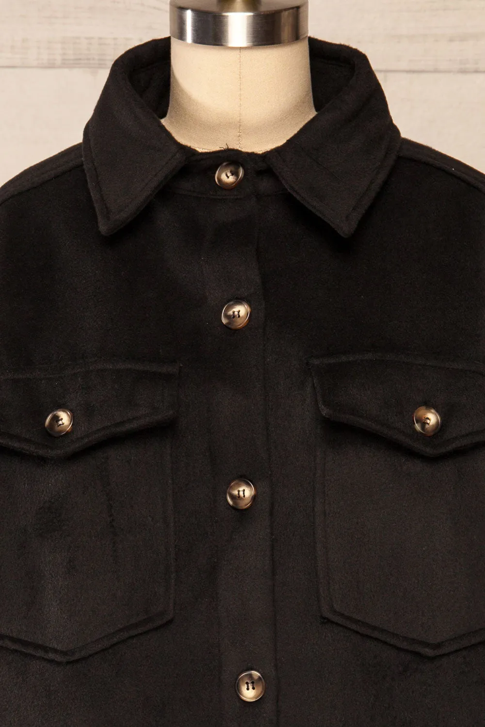 Vaagen Black | Oversized Velvet Shirt Jacket w/ Pockets