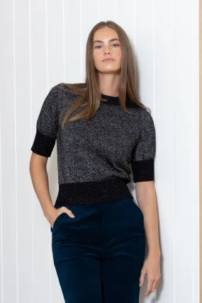 WHOLESALE - BLACK with SILVER LUREX Elbow Sleeve Knit Top